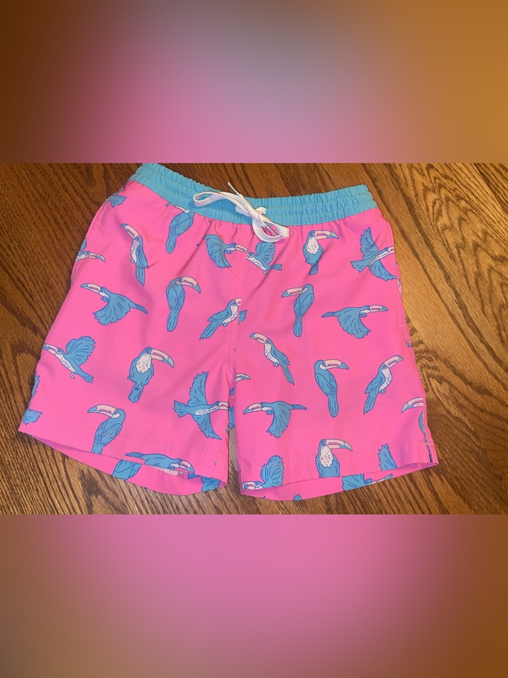 chubbies Pink Swim Shorts with Blue Toucan Motif